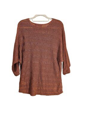 Tahari sweater womens M Brown linen Tunic beach Coastalgrandma vacation boho